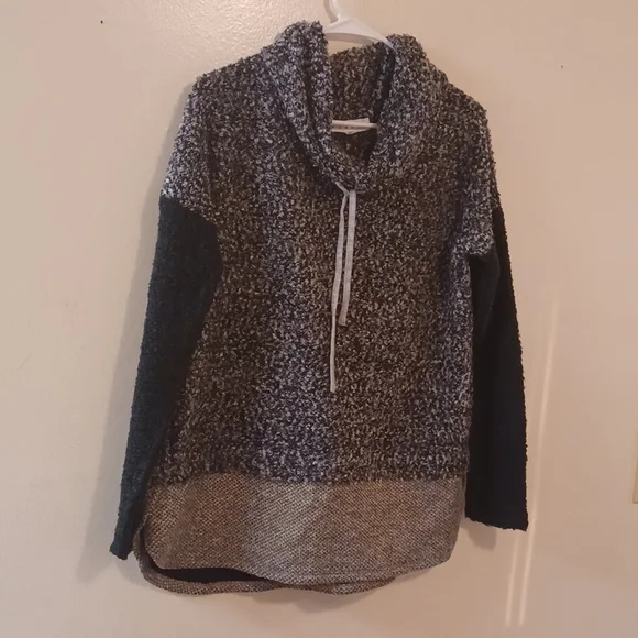 THML Gray Black Cowl Neck Drawstring Wool Blend Sweater - Picture 1 of 9